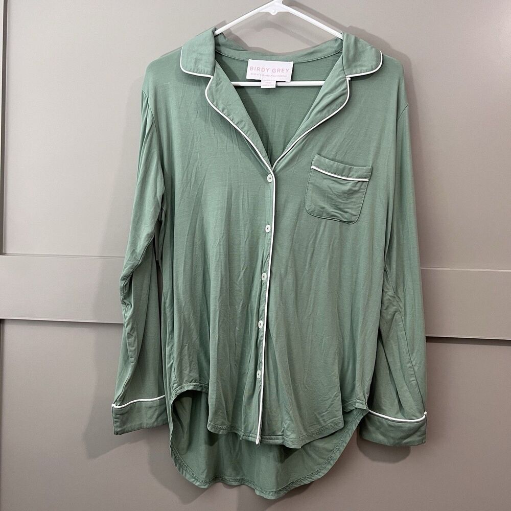Birdy Grey Bamboo Jonny Long Sleeve‎ Cozy Pajama Shirt Women Sz Small Green EUC